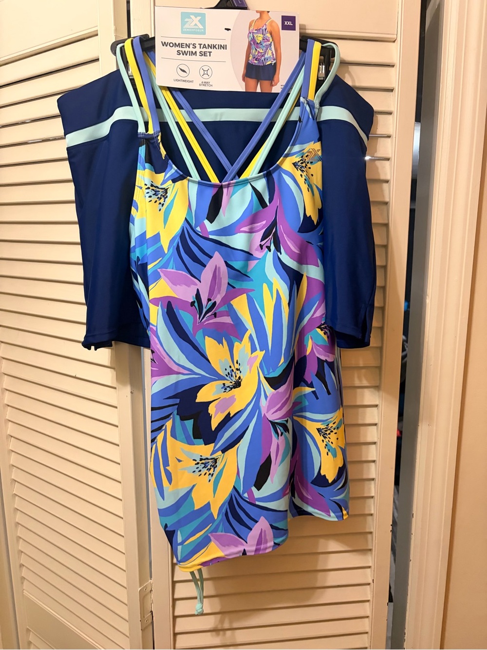 ZeroXposur Blue Floral One-Piece Tankini with Navy Cover-Up